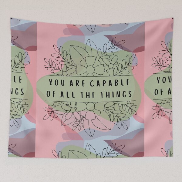 Item preview, You Are Capable Blue and Pink Flower Line Art designed and sold by RueBennet.
