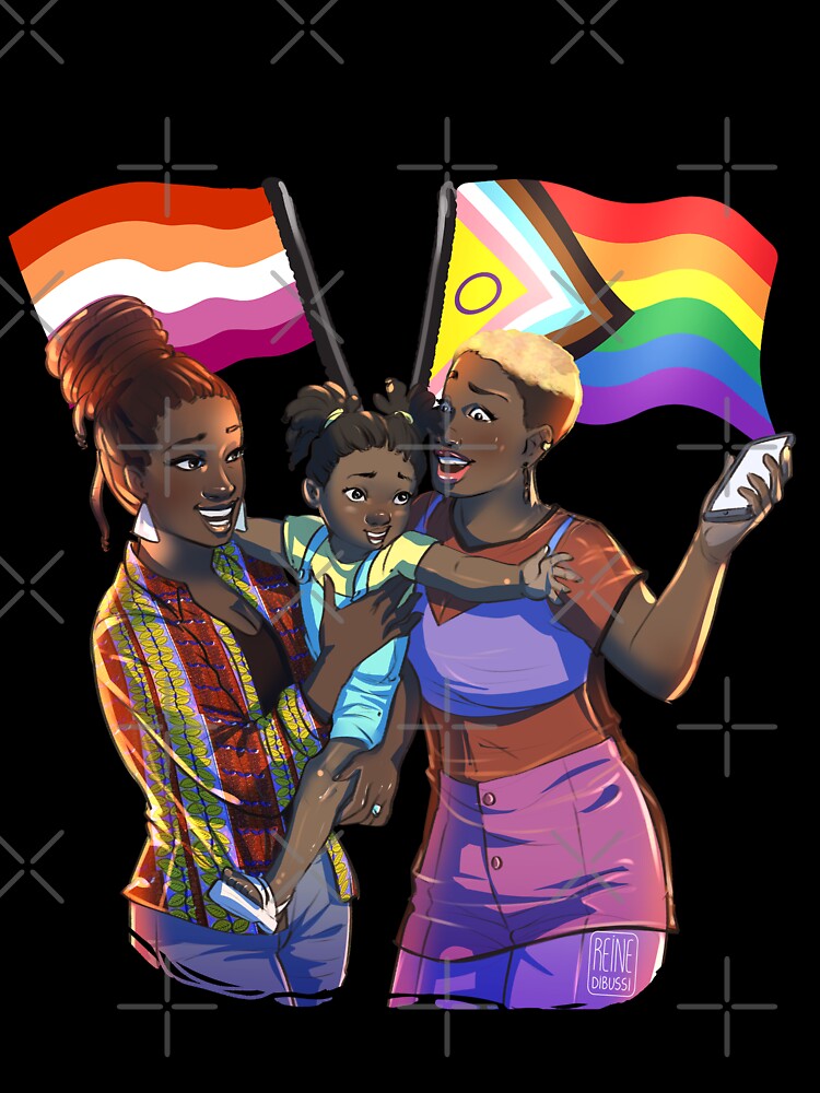 Aperçu 7 sur 7. T-shirt oversize avec l'œuvre Lesbiennes noires et afro - La famille créée et vendue par Reine-Dibussi.