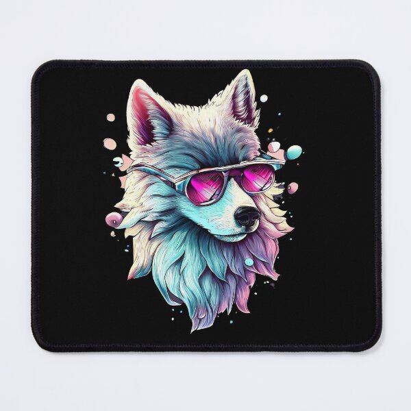 Item preview, Funny grey wolf in sunglasses pastel watercolor splash designed and sold by TomFrontierArt.