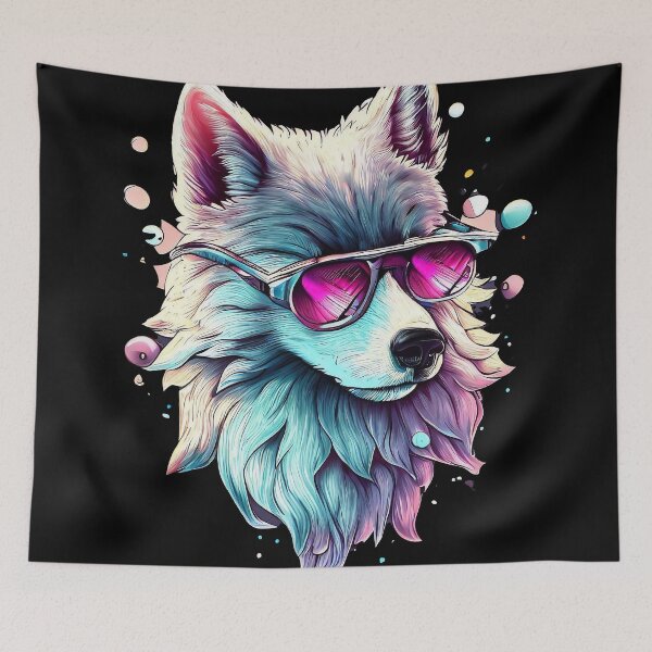 Item preview, Funny grey wolf in sunglasses pastel watercolor splash designed and sold by TomFrontierArt.