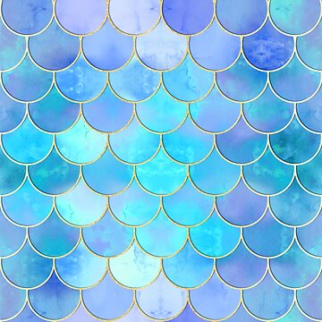 Artwork thumbnail, Aqua Pearlescent & Gold Mermaid Scale Pattern by tanyadraws