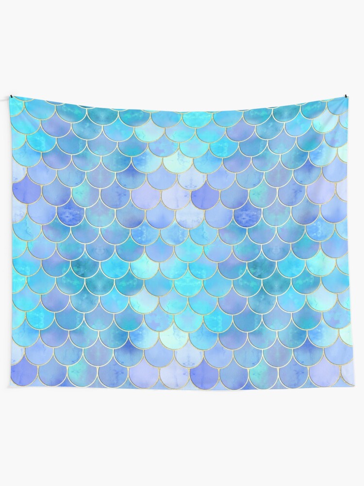 Disover Aqua Pearlescent & Gold Mermaid Scale Pattern | Tapestry