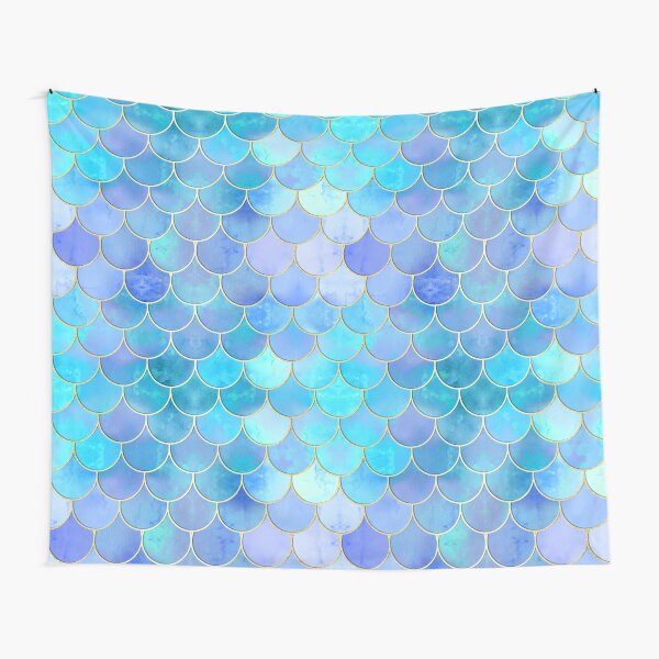 Discover Aqua Pearlescent & Gold Mermaid Scale Pattern | Tapestry