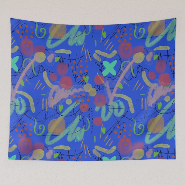 Item preview, Scribble stroke blue colors abstract funny pattern designed and sold by Yana Mustafina | Boho Soulful Designs.