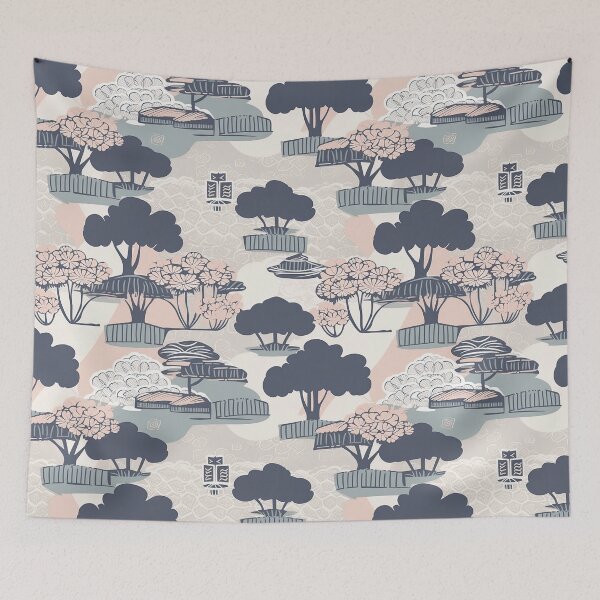 Item preview, Serene Bonsai Trees And Flowers Minimalistic Japanese Pattern designed and sold by Wonder Of Light.