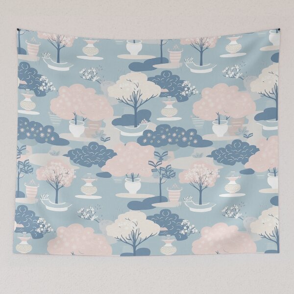 Item preview, Serene Bonsai Trees And Flowers Minimalistic Japanese Pattern designed and sold by Wonder Of Light.