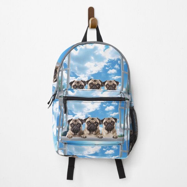 Item preview, Three funny curious pug dogs looking peeping staring peeking standing on in inside out of through window view designed and sold by zand-n-zive.