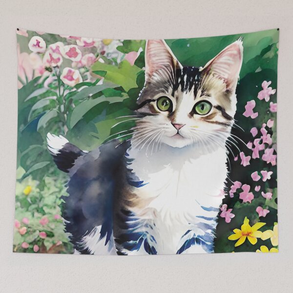 Item preview, Grey Tabby Cat Watercolor Flowers designed and sold by FriskyLemur.