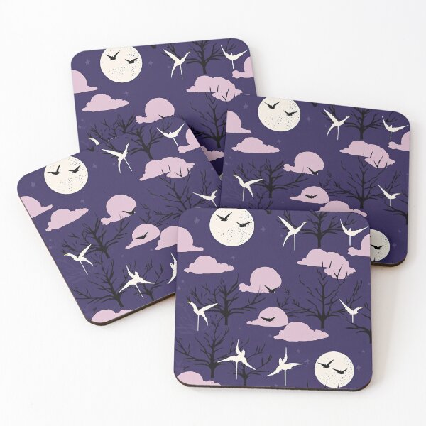 Item preview, Soothing Moonlit Night And Cranes Minimalistic Japanese Pattern designed and sold by Wonder Of Light.