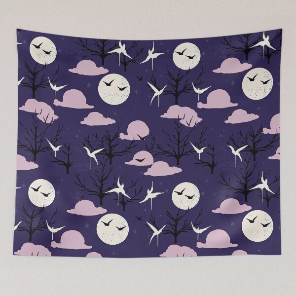 Item preview, Soothing Moonlit Night And Cranes Minimalistic Japanese Pattern designed and sold by Wonder Of Light.