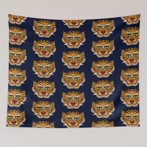 Item preview, TIGER RUG FACE-navy blue designed and sold by BEATRIZ ABAITUA.