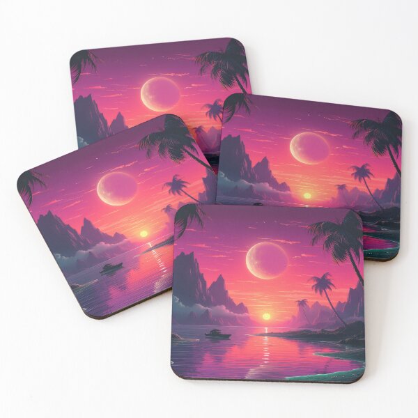 Item preview, Sunset in purple colors, with palm trees, a river, and a boat designed and sold by JoBlack1.