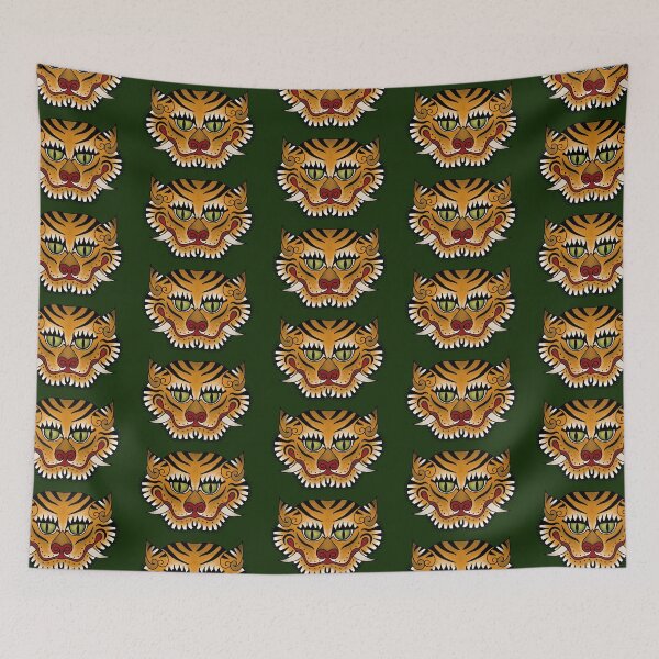 Item preview, TIGER RUG FACE-dark green designed and sold by BEATRIZ ABAITUA.
