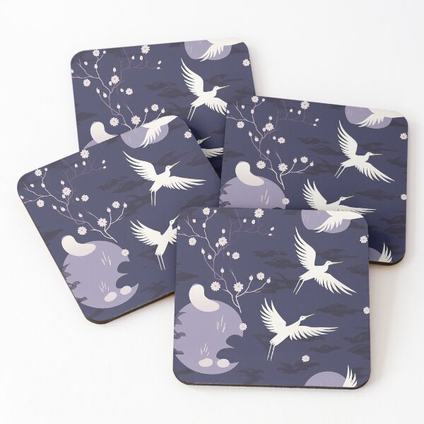Item preview, Soothing Moonlit Night And Cranes Minimalistic Japanese Pattern designed and sold by Wonder Of Light.