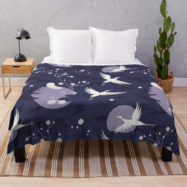 Item preview, Soothing Moonlit Night And Cranes Minimalistic Japanese Pattern designed and sold by Wonder Of Light.