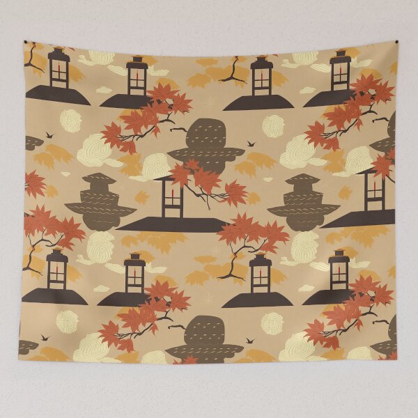 Item preview, Warm Lanterns And Maple Leaves Minimalistic Japanese Pattern designed and sold by Wonder Of Light.