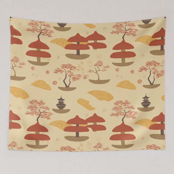 Item preview, Warm Lanterns And Bonsai Trees Minimalistic Japanese Pattern designed and sold by Wonder Of Light.