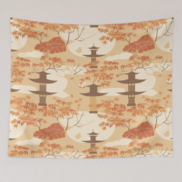 Item preview, Warm Lanterns And Maple Leaves Minimalistic Japanese Pattern designed and sold by Wonder Of Light.