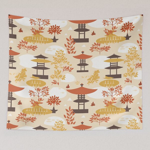 Item preview, Warm Lanterns And Maple Leaves Minimalistic Japanese Pattern designed and sold by Wonder Of Light.