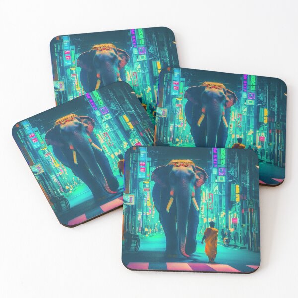 Item preview, Tokyo at the heart of the night: an Indian elephant and phosphorescent lights draw a magical landscape designed and sold by mariaabrilm.