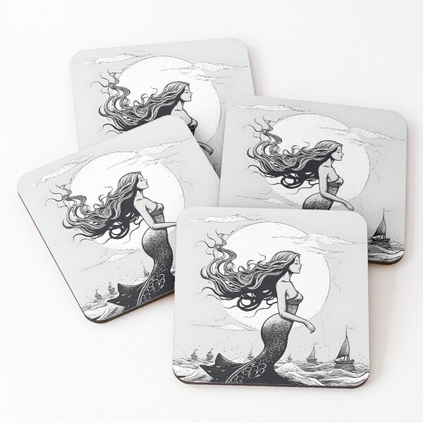 Item preview, mermaid in romantic moonlight seascapes illustration  designed and sold by LuisaYas.