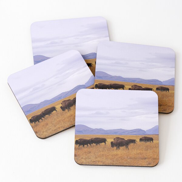 Item preview, Bison Herd with Birds Beneath Rocky Mountains designed and sold by Vivar Photo.