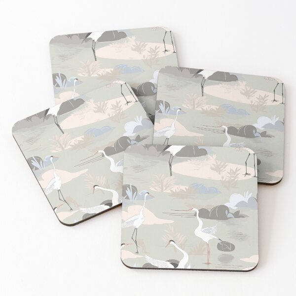 Item preview, Soothing Cranes And Tranquil Pond Minimalistic Japanese Pattern designed and sold by Wonder Of Light.