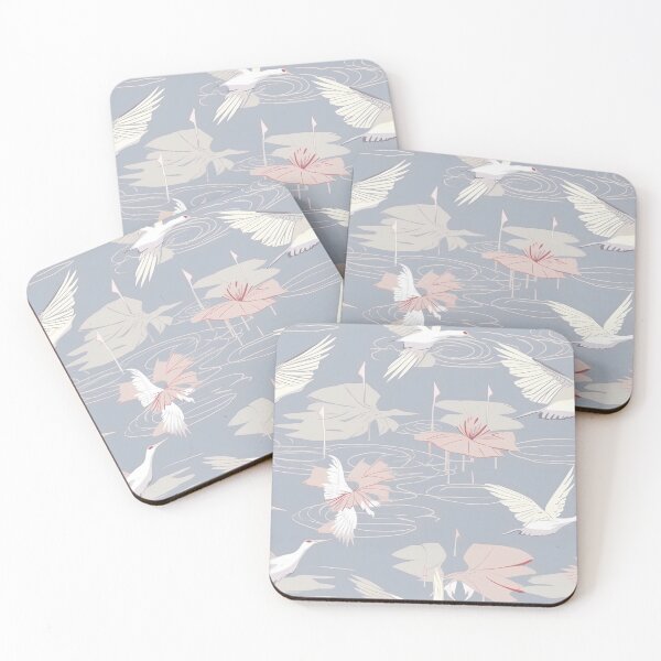 Item preview, Soothing Cranes And Tranquil Pond Minimalistic Japanese Pattern designed and sold by Wonder Of Light.