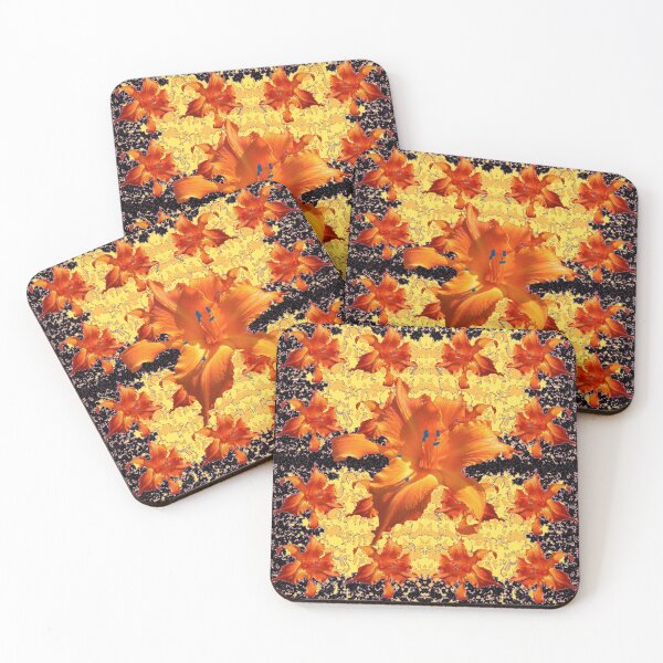 Item preview, ORANGE GARDEN LILY PATTERNS BLACK-YELLOW ART designed and sold by sharlesart.
