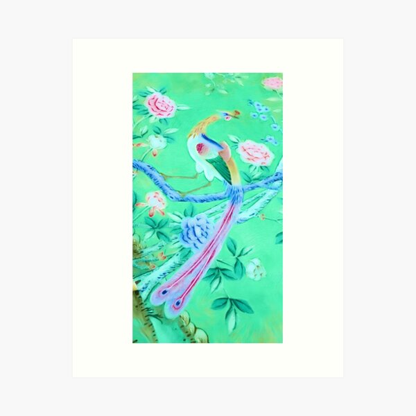 Item preview, Chinoiserie peacock on green designed and sold by SophieClimaArt.