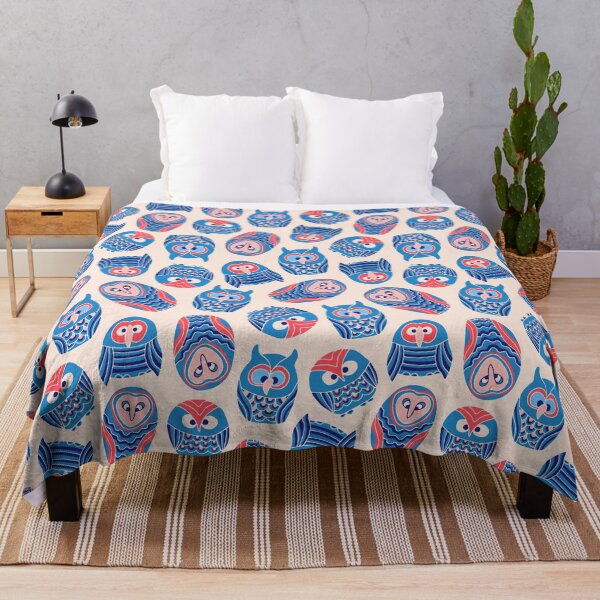 Item preview, WOO HOO Owls Cute Funny Birds Forest Woodland Nature Wildlife in Blue Red Pink Cream - UnBlink Studio by Jackie Tahara designed and sold by Jackie Tahara of UnBlink Studio.