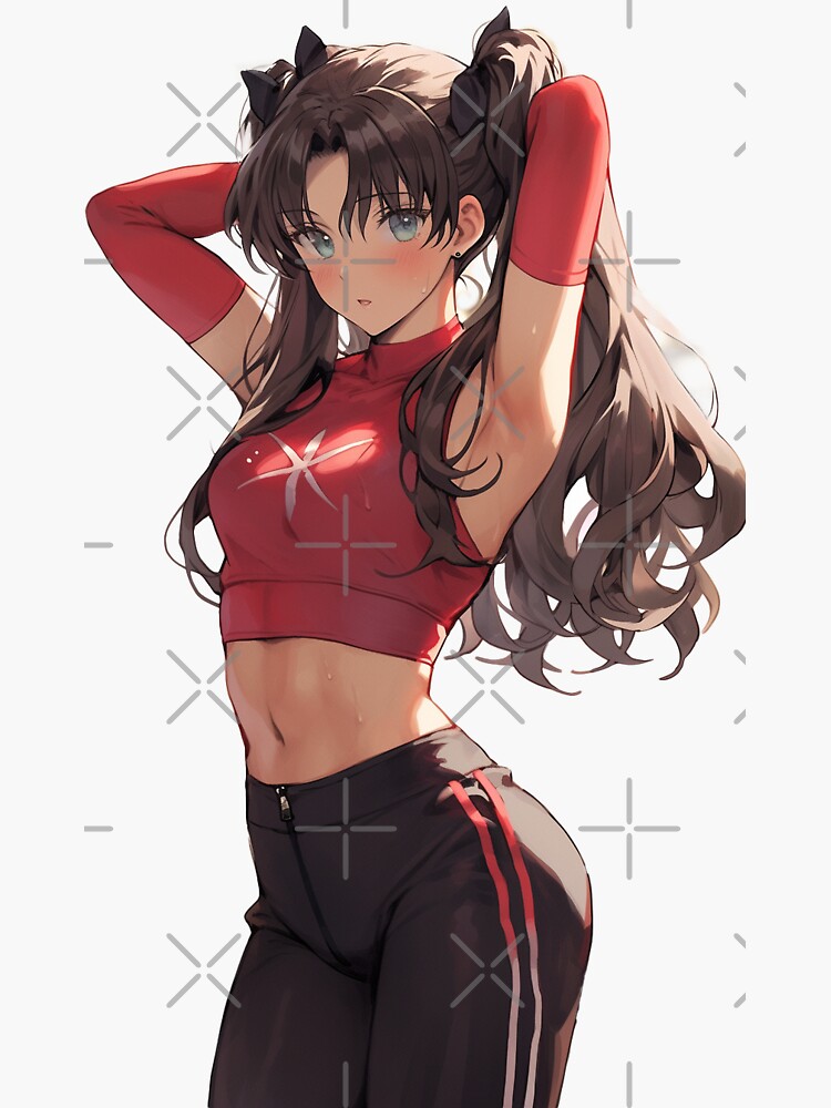 Rin Tohsaka from Fate Stay/Night wearing a sports bra, sexy cute