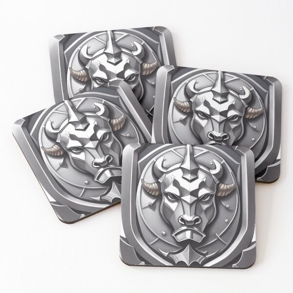 Item preview, Silver Emblem with a Bull Face designed and sold by artwealllove.