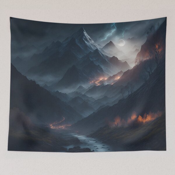 Item preview, Mountain with river and lightning - Landscape Art  designed and sold by dosedai.