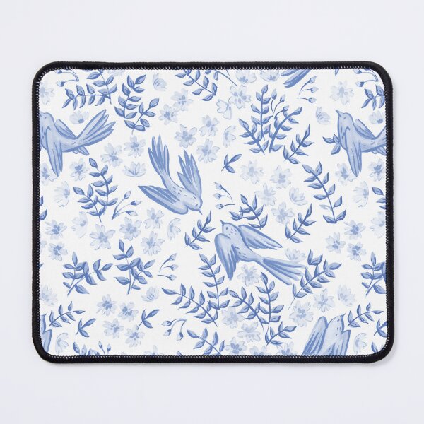 Item preview, Blue Flowers With Pigeon Pattern On White Background designed and sold by PatternHome.