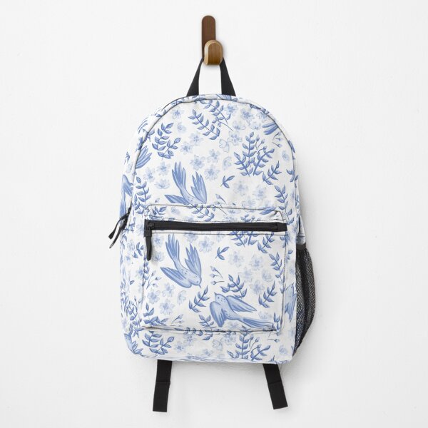 Item preview, Blue Flowers With Pigeon Pattern On White Background designed and sold by PatternHome.
