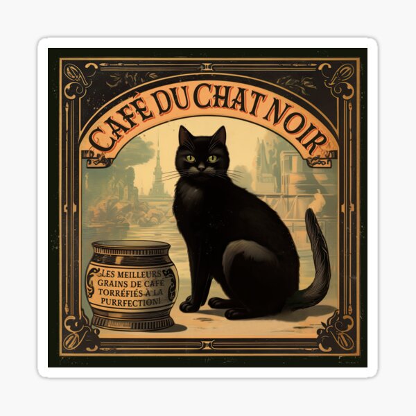 Vintage Halloween Black Cat Coffee Advertisement Sticker