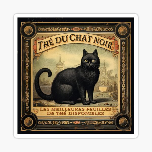 Vintage Halloween Black Cat Tea Advertisement Sticker