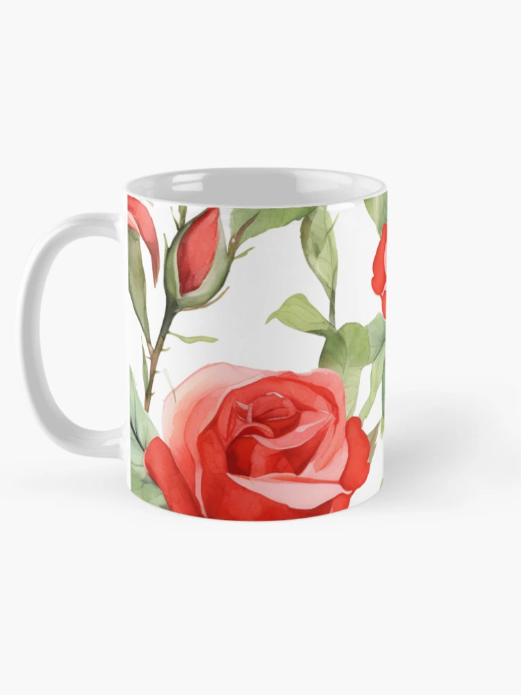 Aperçu 5 sur 6. Mug à café avec l'œuvre Motif Nature Roses Rouges créée et vendue par trajeado14.