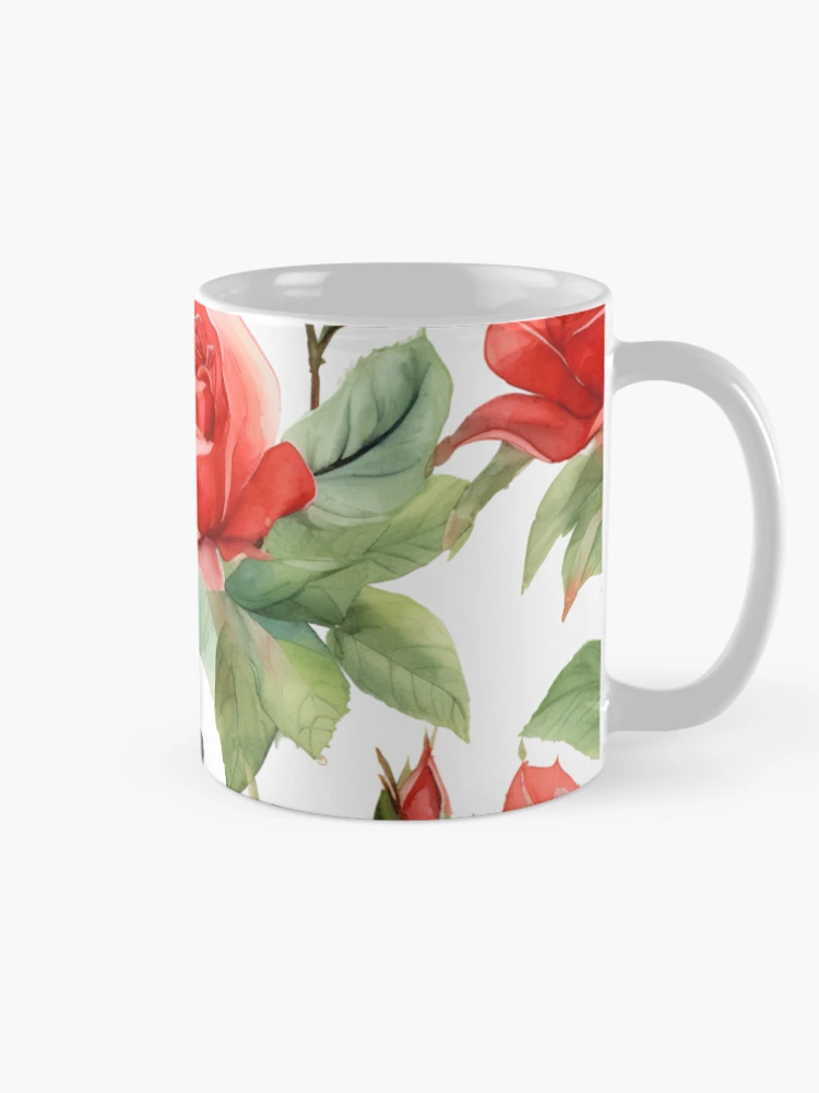Aperçu 3 sur 6. Mug à café avec l'œuvre Motif Nature Roses Rouges créée et vendue par trajeado14.