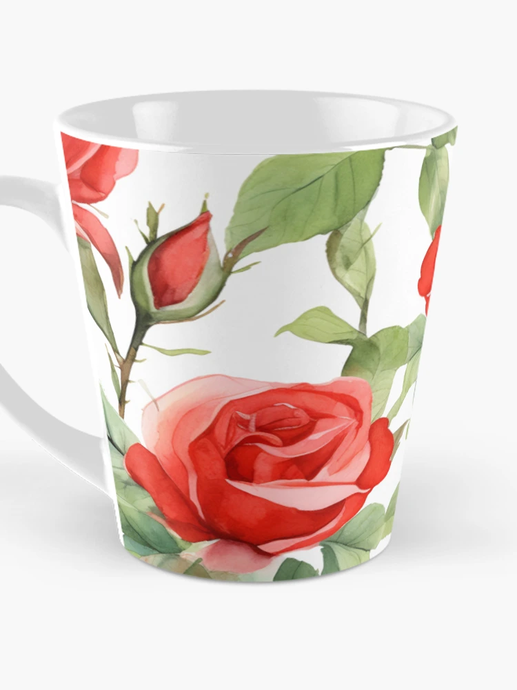 Aperçu 3 sur 4. Mug à café avec l'œuvre Motif Nature Roses Rouges créée et vendue par trajeado14.