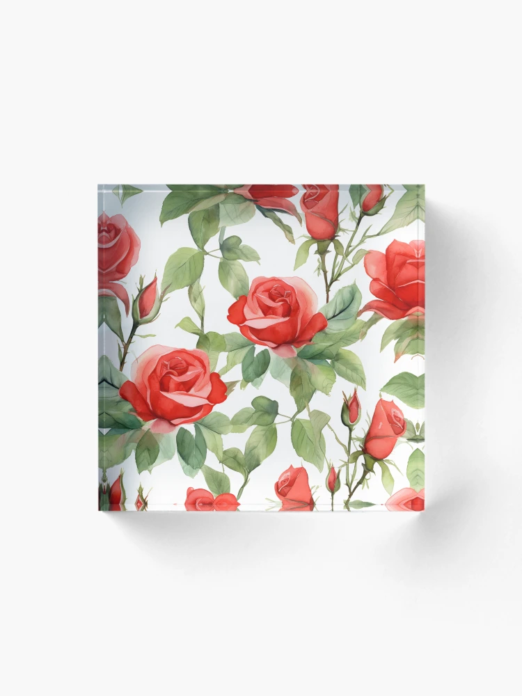 Aperçu 1 sur 5. Bloc acrylique avec l'œuvre Motif Nature Roses Rouges créée et vendue par trajeado14.