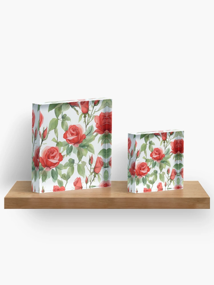 Aperçu 3 sur 5. Bloc acrylique avec l'œuvre Motif Nature Roses Rouges créée et vendue par trajeado14.