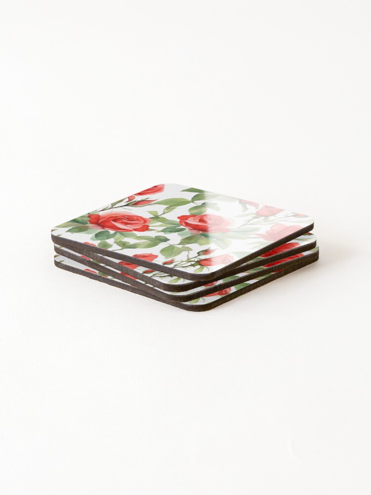 Thumbnail 4 of 5, Coasters (Set of 4), Red Roses Nature Pattern designed and sold by trajeado14.