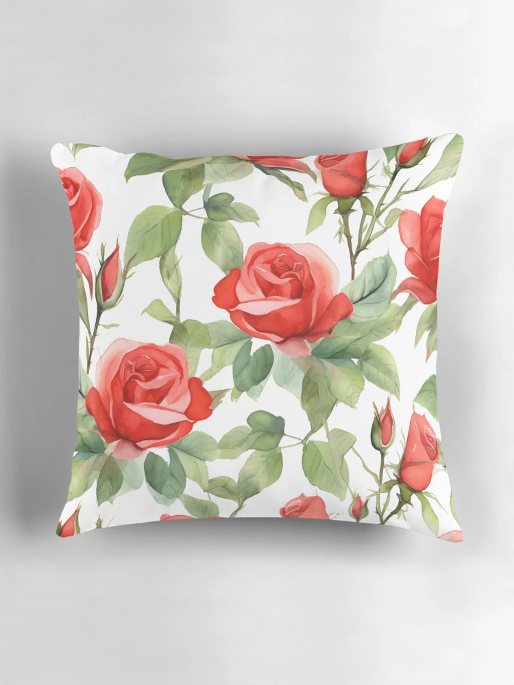 Aperçu 3 sur 4. Coussin avec l'œuvre Motif Nature Roses Rouges créée et vendue par trajeado14.