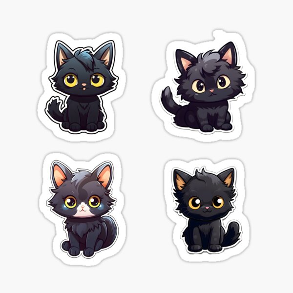 Simple Black Cat Sticker, HQ3, Black Cat, Cute, Adorable