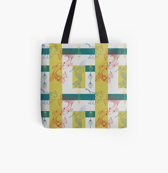 Kabuki Kingdom with Bird All Over Print Tote Bag