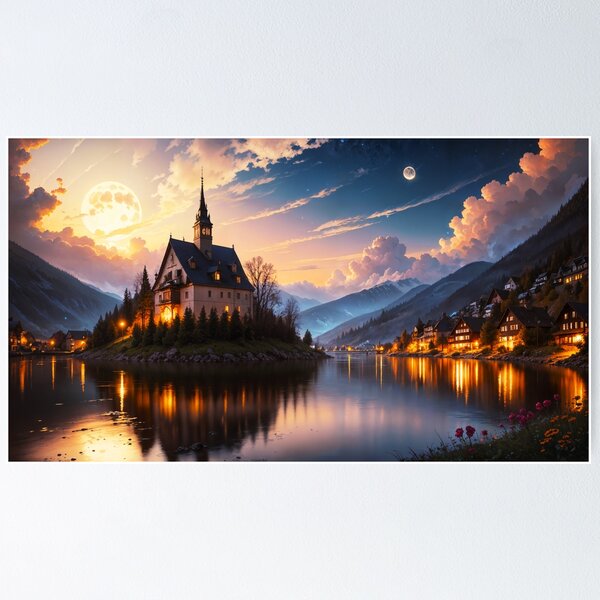 Item preview, Reflexiones de la ciudad junto al lago al atardecer designed and sold by lostcauseblue.