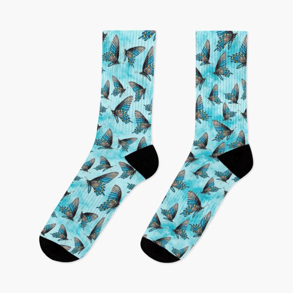 Item preview, Pipevine Swallowtail Butterfly Teal Clouds Pretty Pattern designed and sold by Sockstomistic.