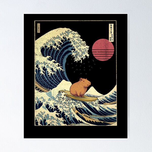 Item preview, Capybara Kanagawa Japanese Surfing Wave designed and sold by rafaeltto.